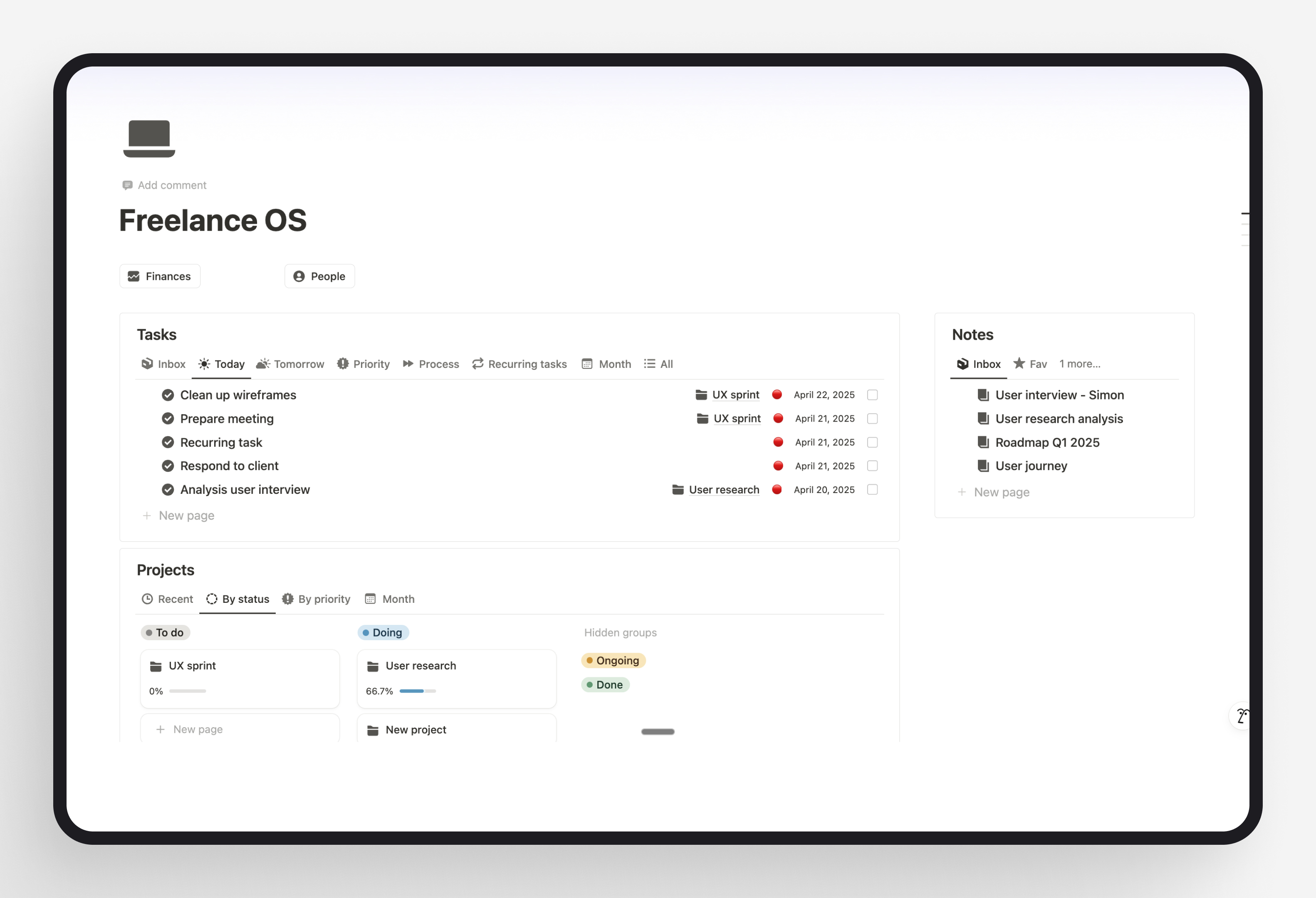 Freelance OS Main Dashboard